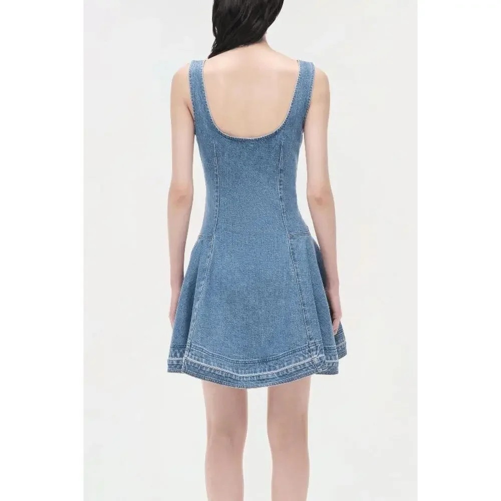 SIMKHAI Eleodra Denim Mini Dress in Zanpa 8 NWT Quiet Luxury Minimalist Coastal - Picture 4 of 6